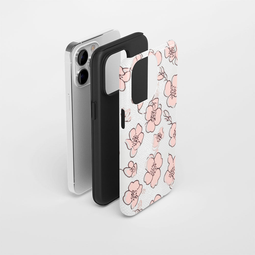 Double-Layer Semi-Handprinted Tough Matte Flowers iPhone Case