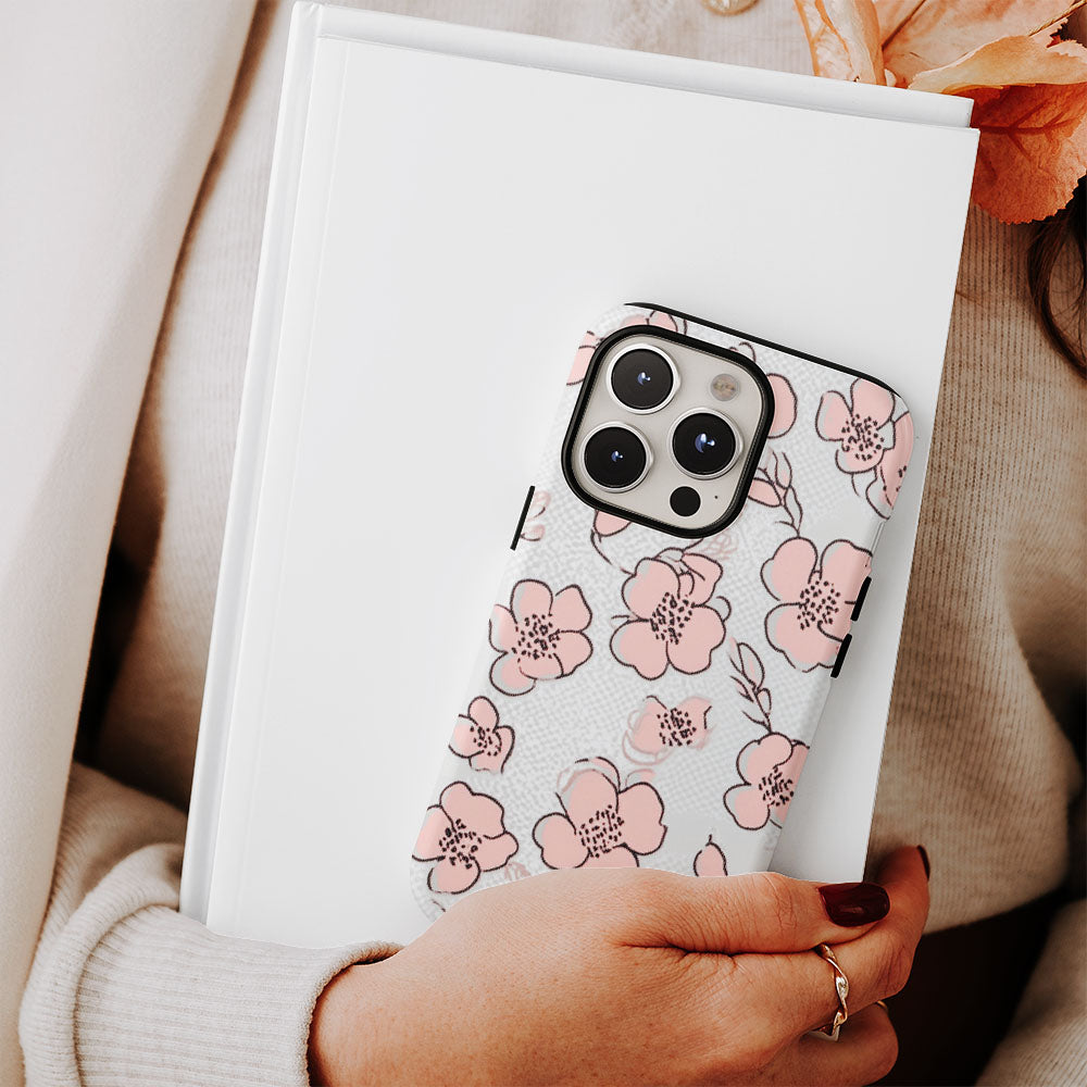 Double-Layer Semi-Handprinted Tough Matte Flowers iPhone Case