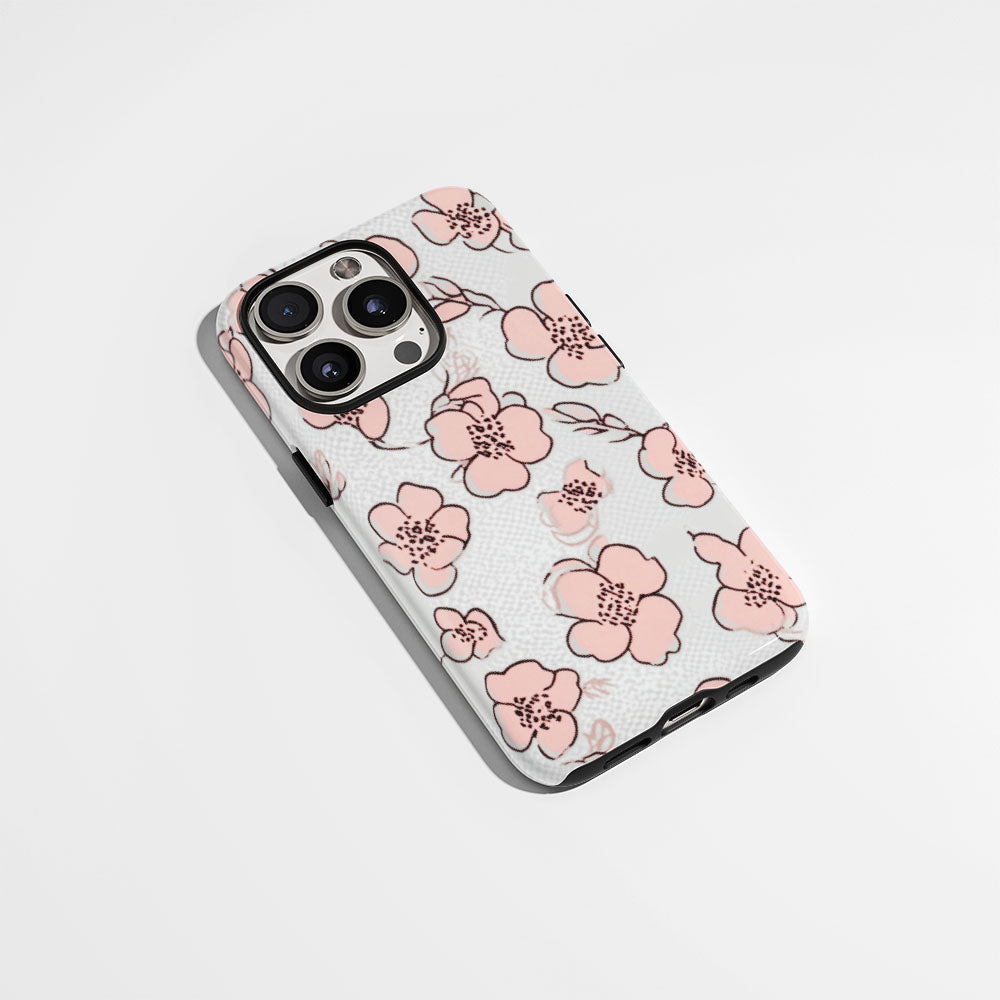 Double-Layer Semi-Handprinted Tough Matte Flowers iPhone Case