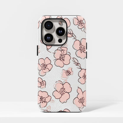 Double-Layer Semi-Handprinted Tough Matte Flowers iPhone Case