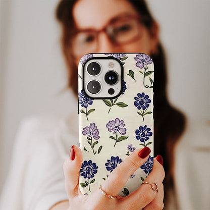 Double-Layer Semi-Handprinted Tough Matte Flowers iPhone Case