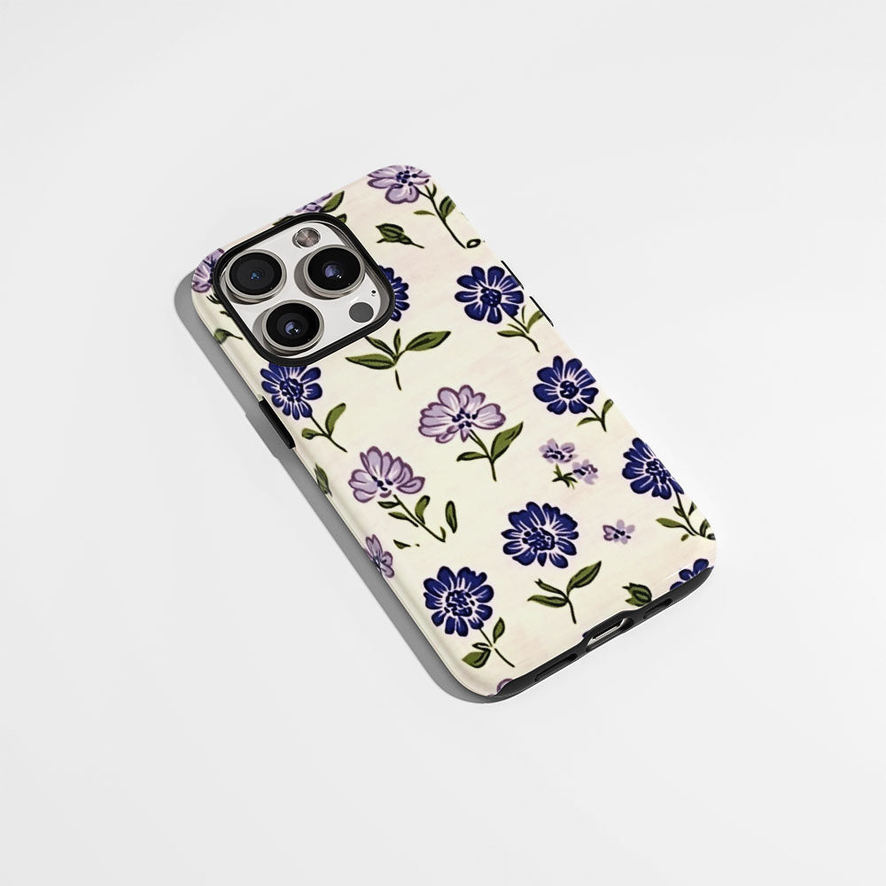 Double-Layer Semi-Handprinted Tough Matte Flowers iPhone Case