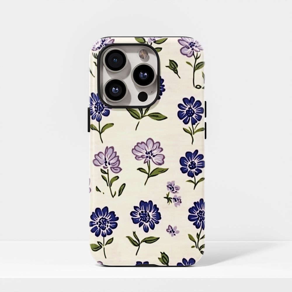 Double-Layer Semi-Handprinted Tough Matte Flowers iPhone Case