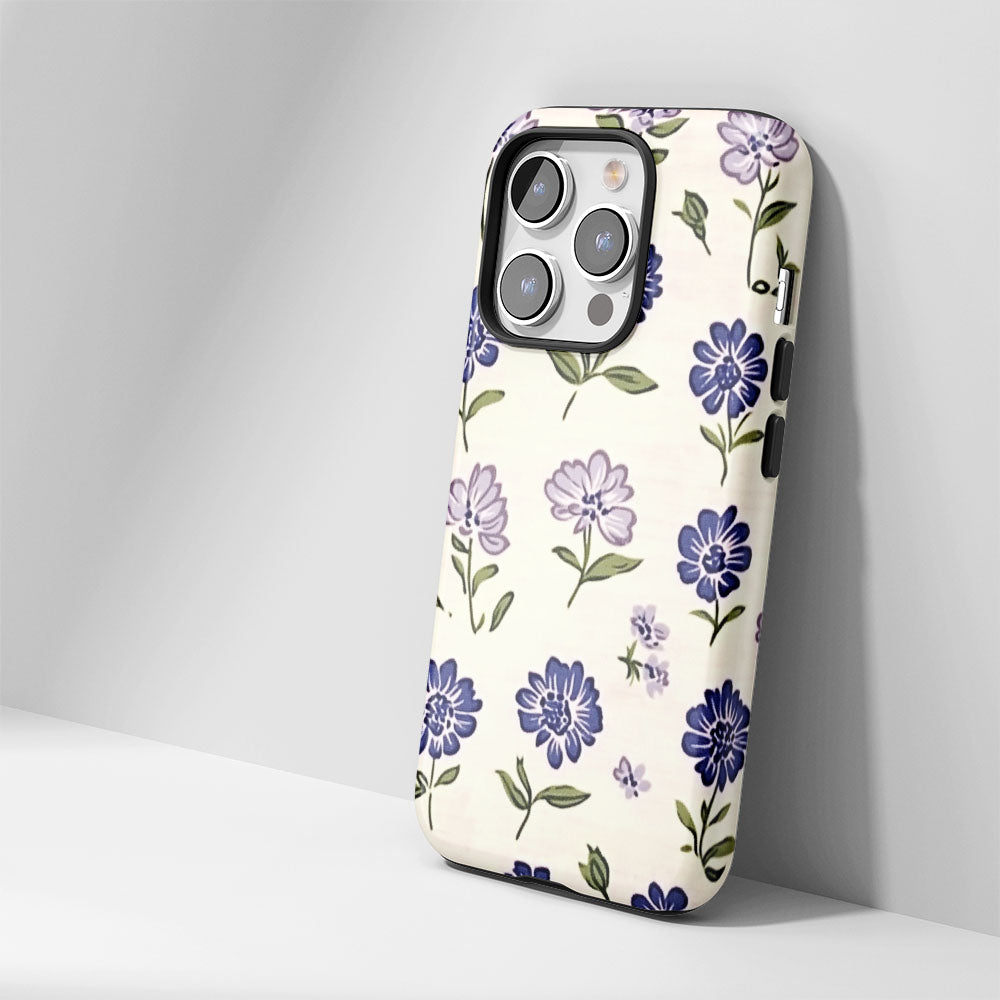 Double-Layer Semi-Handprinted Tough Matte Flowers iPhone Case