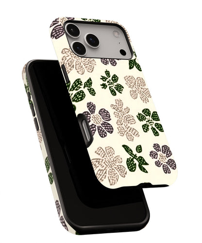Double-Layer Semi-Handprinted Tough Matte Flowers iPhone Case