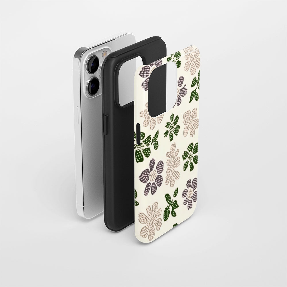 Double-Layer Semi-Handprinted Tough Matte Flowers iPhone Case