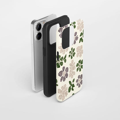 Double-Layer Semi-Handprinted Tough Matte Flowers iPhone Case