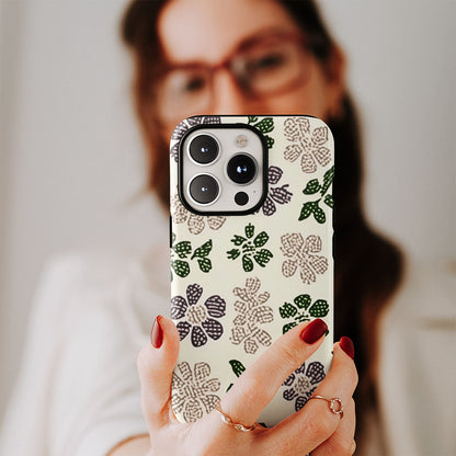 Double-Layer Semi-Handprinted Tough Matte Flowers iPhone Case