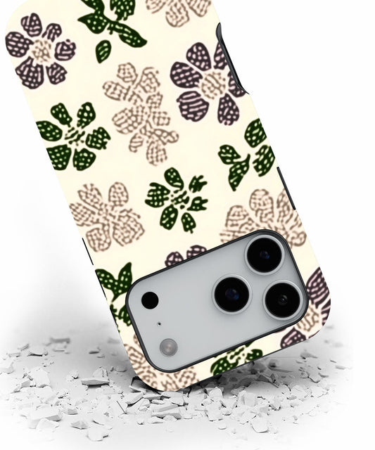 Double-Layer Semi-Handprinted Tough Matte Flowers iPhone Case