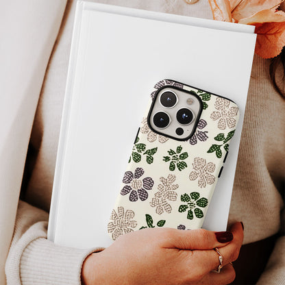 Double-Layer Semi-Handprinted Tough Matte Flowers iPhone Case