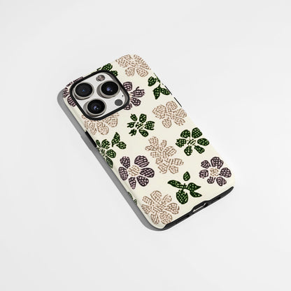 Double-Layer Semi-Handprinted Tough Matte Flowers iPhone Case