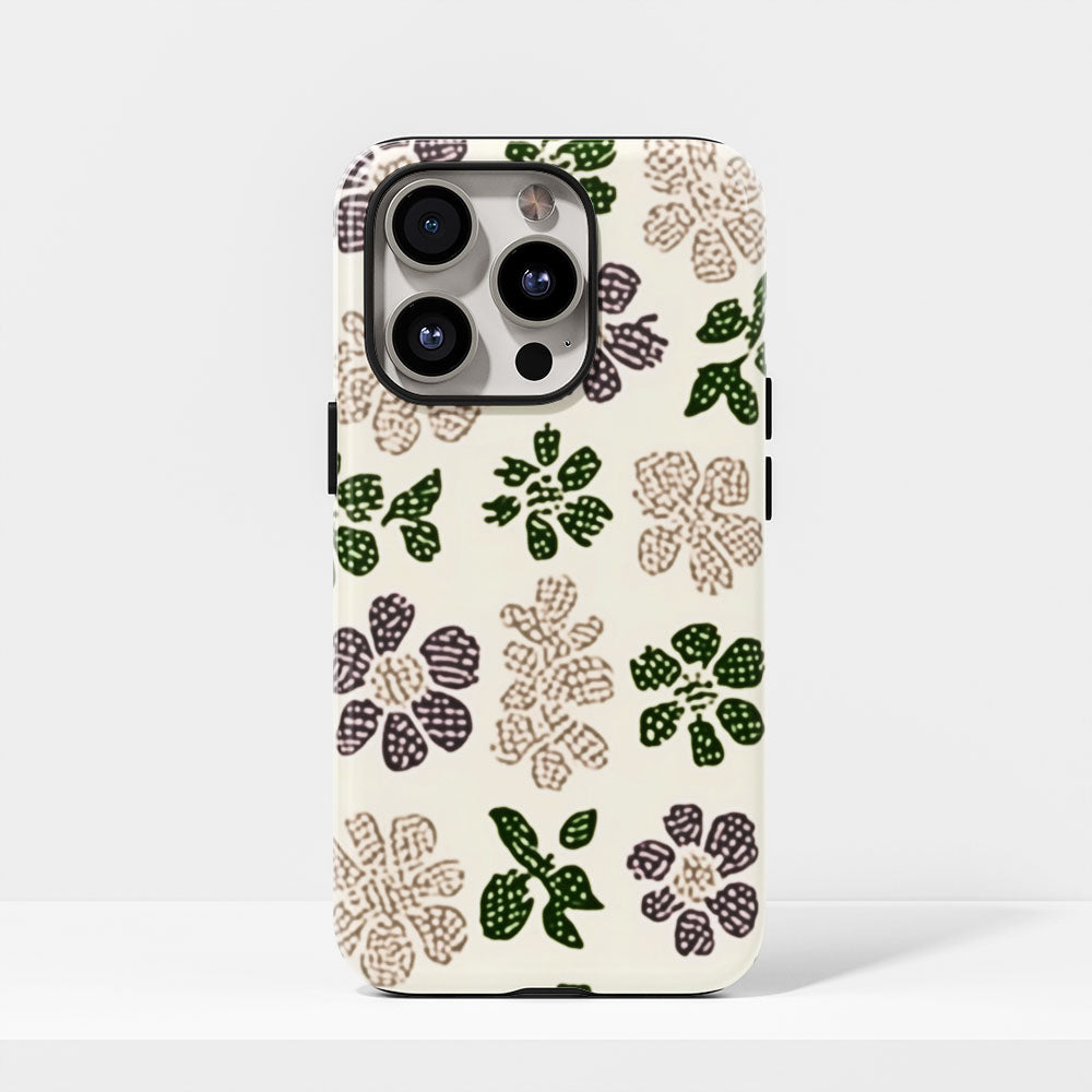 Double-Layer Semi-Handprinted Tough Matte Flowers iPhone Case