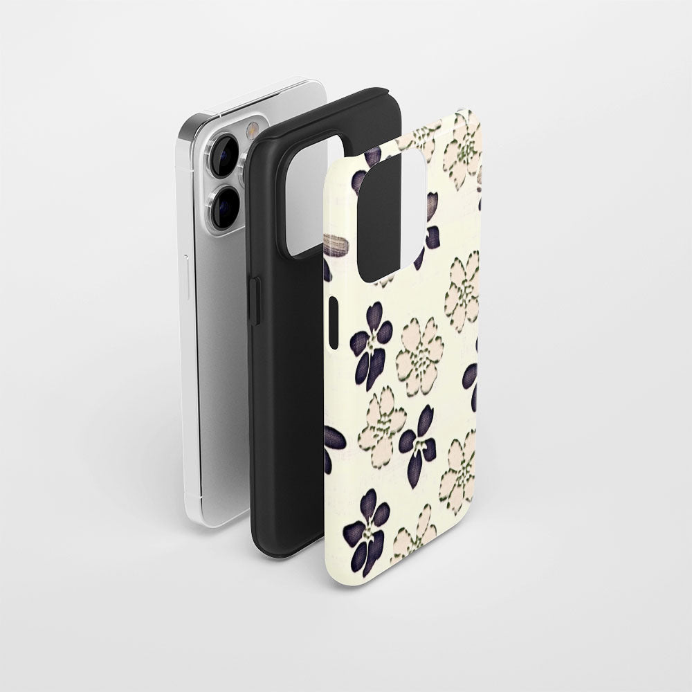 Double-Layer Semi-Handprinted Tough Matte Flowers iPhone Case