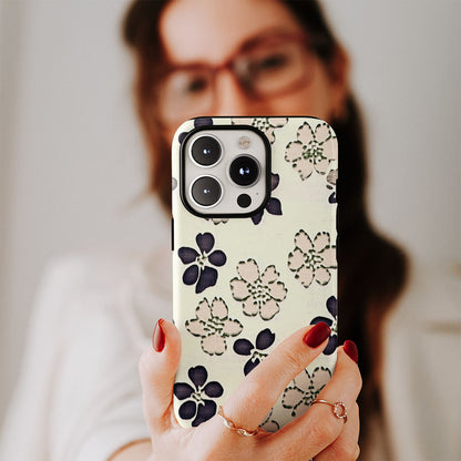 Double-Layer Semi-Handprinted Tough Matte Flowers iPhone Case