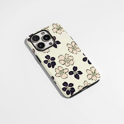 Double-Layer Semi-Handprinted Tough Matte Flowers iPhone Case