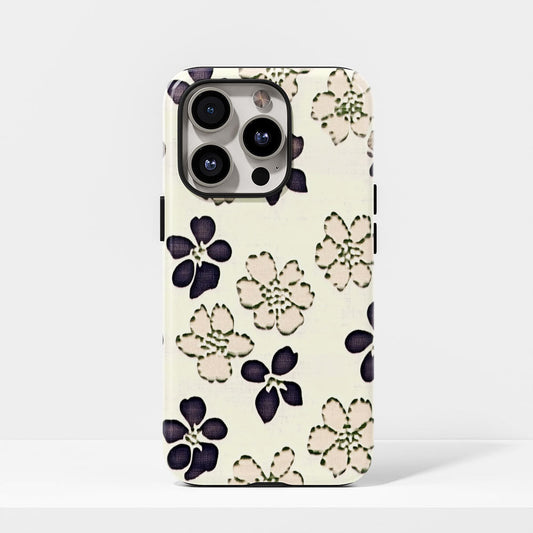 Double-Layer Semi-Handprinted Tough Matte Flowers iPhone Case