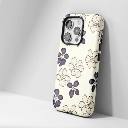 Double-Layer Semi-Handprinted Tough Matte Flowers iPhone Case