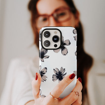 Double-Layer Semi-Handprinted Tough Matte Flowers iPhone Case