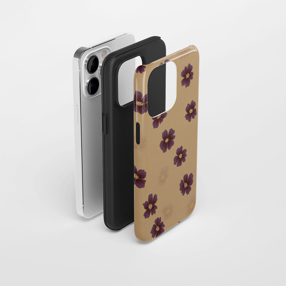 Double-Layer Semi-Handprinted Tough Matte Flowers iPhone Case