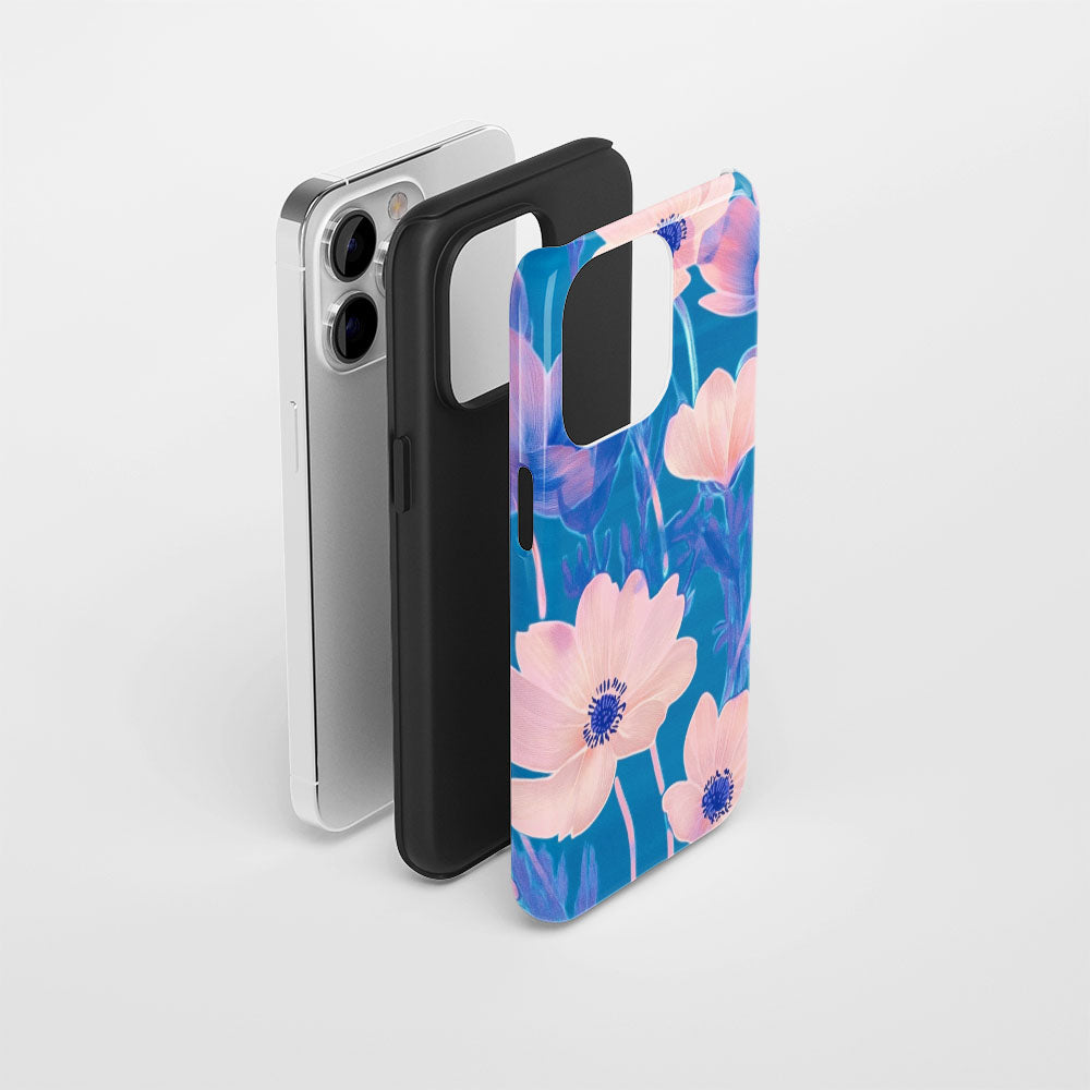 Double-Layer Semi-Handprinted Tough Matte Flowers iPhone Case