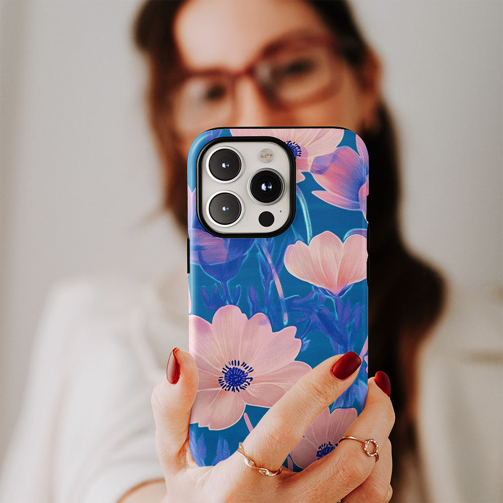 Double-Layer Semi-Handprinted Tough Matte Flowers iPhone Case