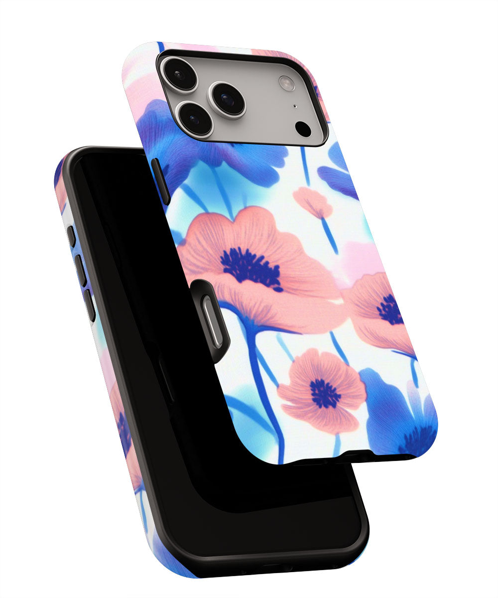 Double-Layer Semi-Handprinted Tough Matte Flowers iPhone Case