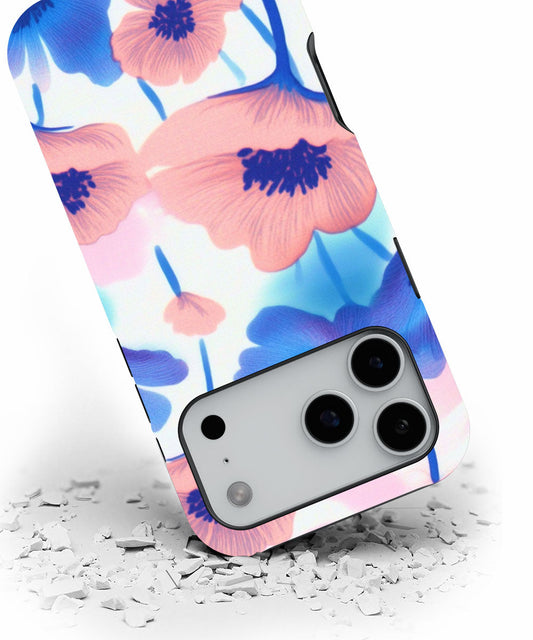 Double-Layer Semi-Handprinted Tough Matte Flowers iPhone Case
