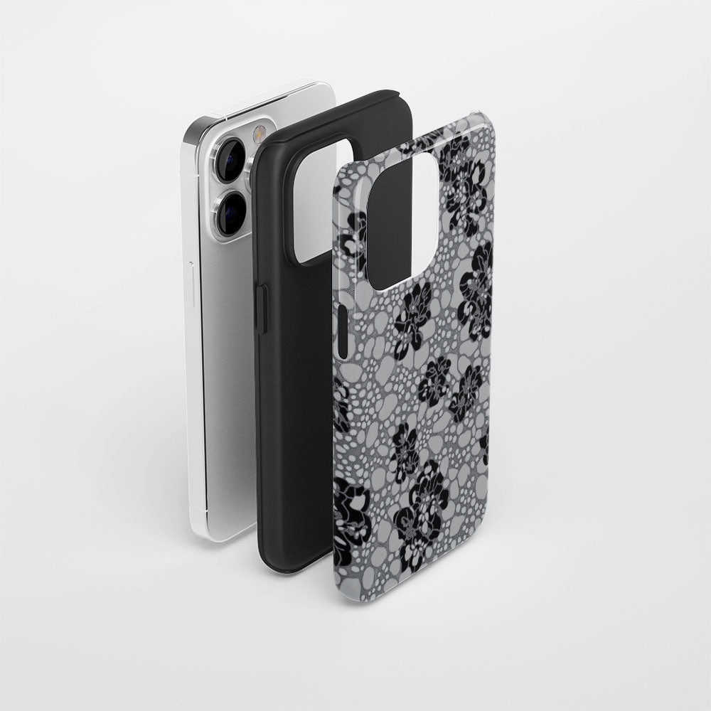 Double-Layer Semi-Handprinted Tough Matte Flowers iPhone Case