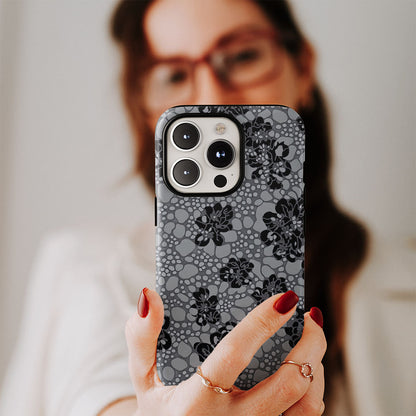 Double-Layer Semi-Handprinted Tough Matte Flowers iPhone Case