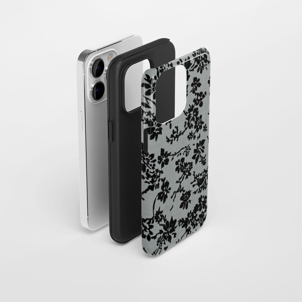 Double-Layer Semi-Handprinted Tough Matte Flowers iPhone Case