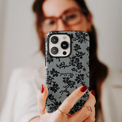 Double-Layer Semi-Handprinted Tough Matte Flowers iPhone Case