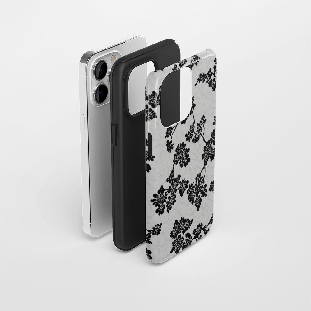 Double-Layer Semi-Handprinted Tough Matte Flowers iPhone Case