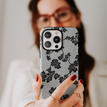 Double-Layer Semi-Handprinted Tough Matte Flowers iPhone Case