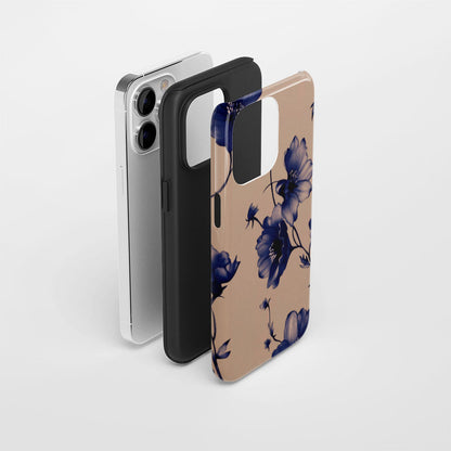 Double-Layer Semi-Handprinted Tough Matte Flowers iPhone Case