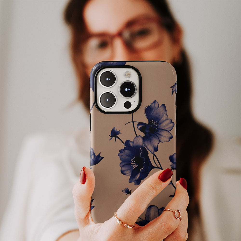 Double-Layer Semi-Handprinted Tough Matte Flowers iPhone Case