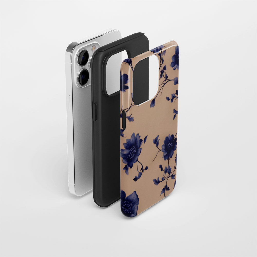 Double-Layer Semi-Handprinted Tough Matte Flowers iPhone Case