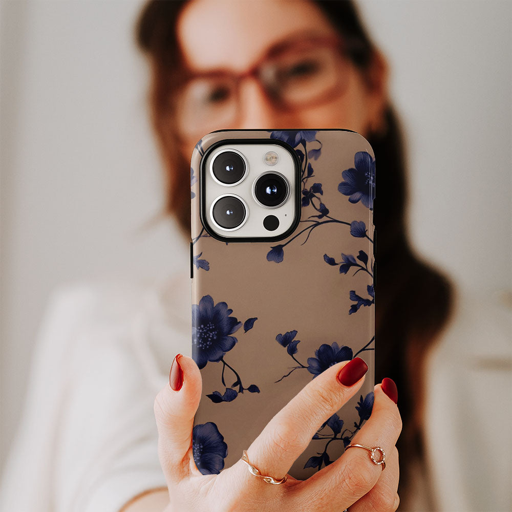 Double-Layer Semi-Handprinted Tough Matte Flowers iPhone Case