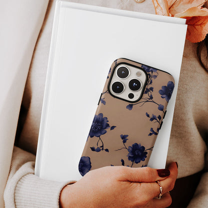 Double-Layer Semi-Handprinted Tough Matte Flowers iPhone Case