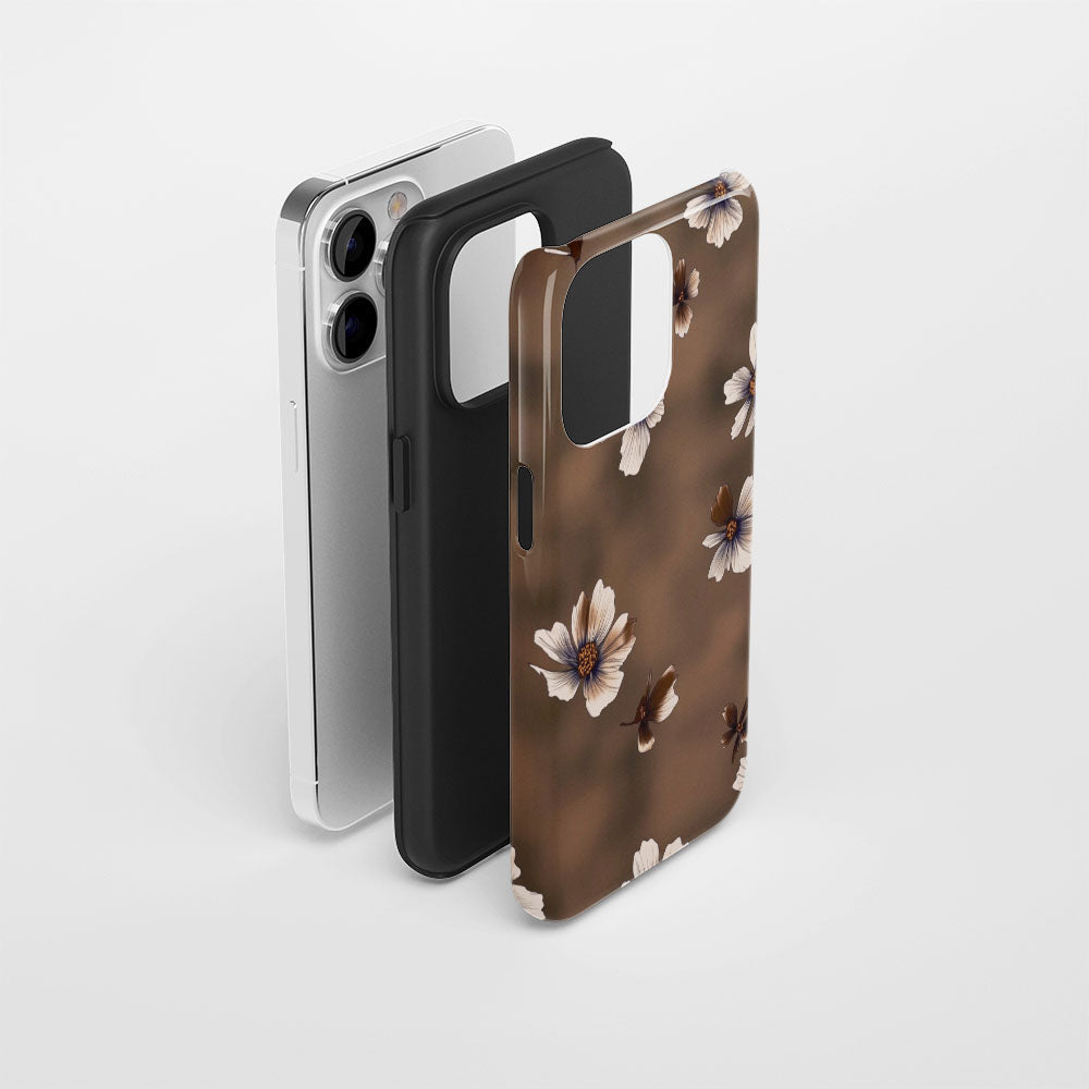 Double-Layer Semi-Handprinted Tough Matte Flowers iPhone Case