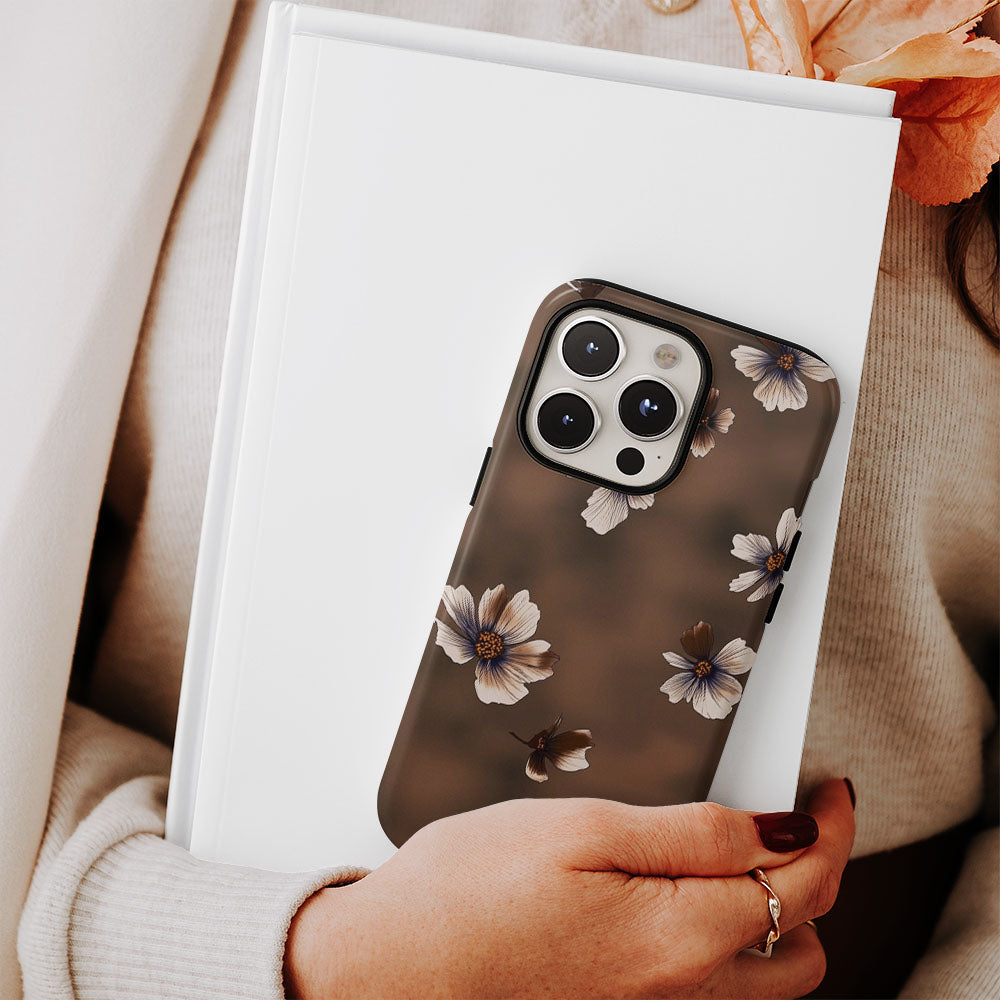 Double-Layer Semi-Handprinted Tough Matte Flowers iPhone Case