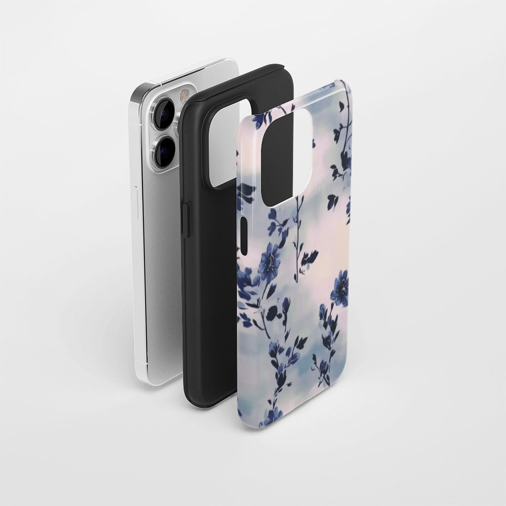 雙層半手印花堅韌霧面花朵 iPhone 手機殼