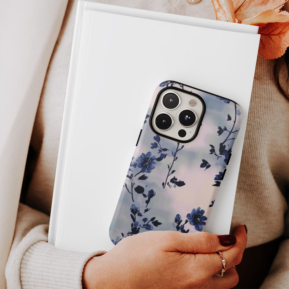 Double-Layer Semi-Handprinted Tough Matte Flowers iPhone Case