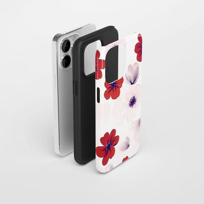 Double-Layer Semi-Handprinted Tough Matte Flowers iPhone Case