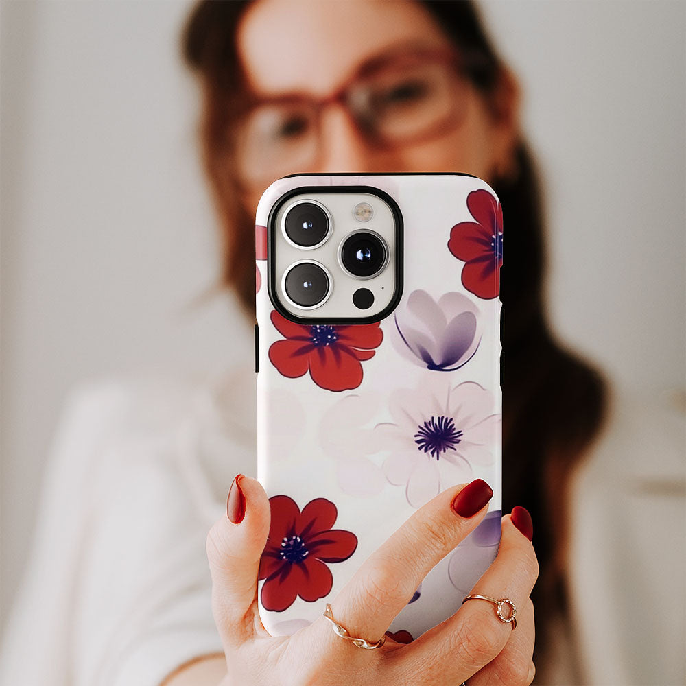 Double-Layer Semi-Handprinted Tough Matte Flowers iPhone Case