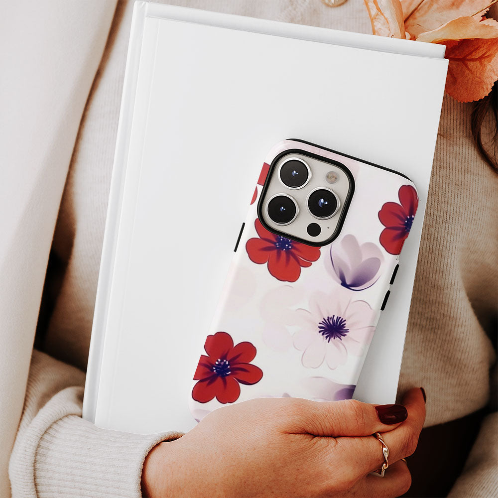 Double-Layer Semi-Handprinted Tough Matte Flowers iPhone Case