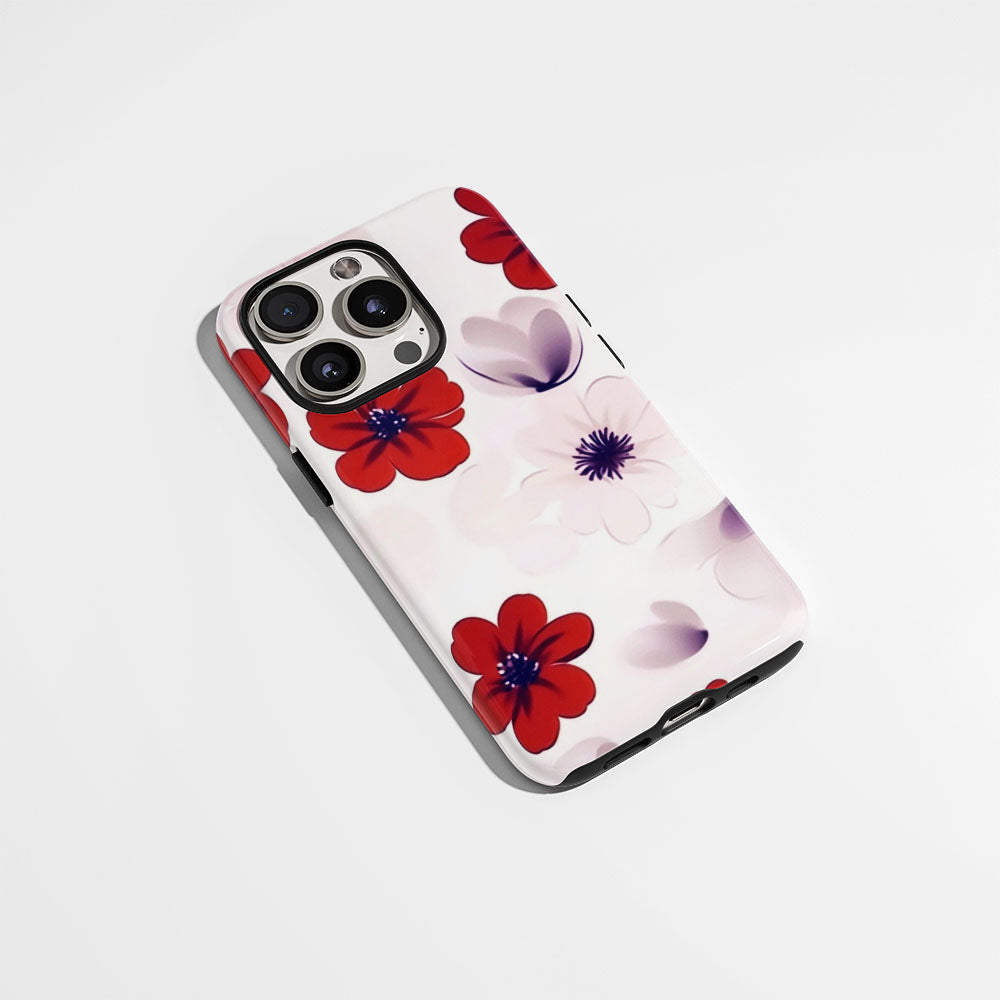 Double-Layer Semi-Handprinted Tough Matte Flowers iPhone Case