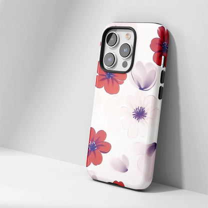 Double-Layer Semi-Handprinted Tough Matte Flowers iPhone Case