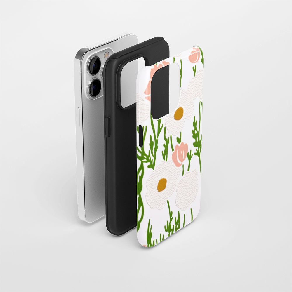 Double-Layer Semi-Handprinted Tough Matte Flowers iPhone Case