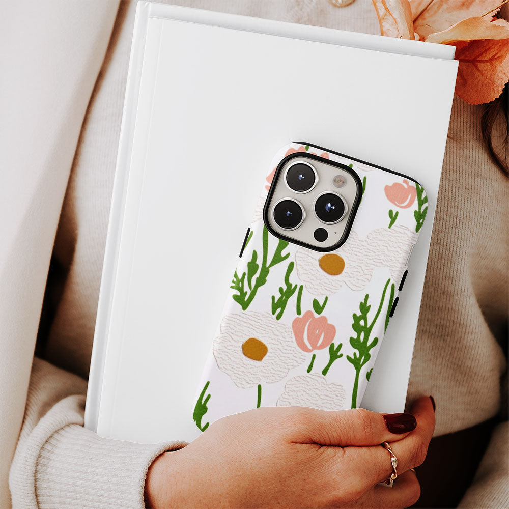 Double-Layer Semi-Handprinted Tough Matte Flowers iPhone Case