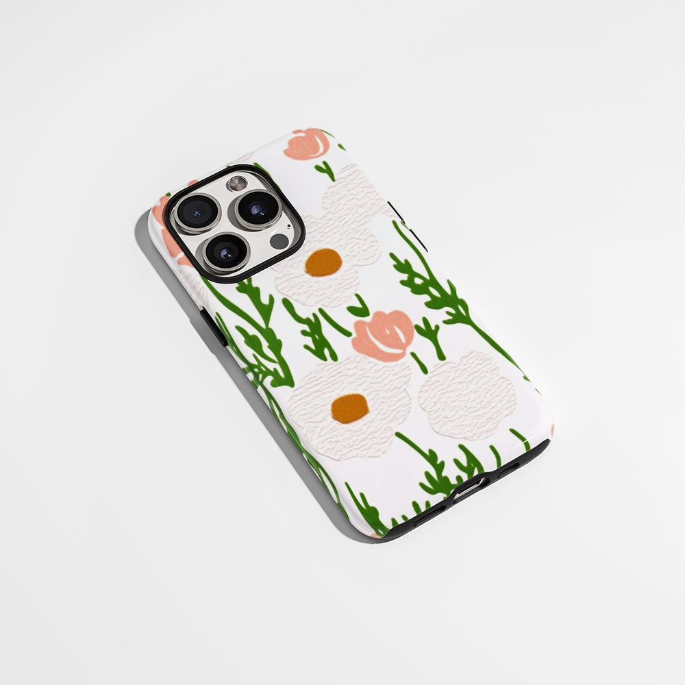 Double-Layer Semi-Handprinted Tough Matte Flowers iPhone Case